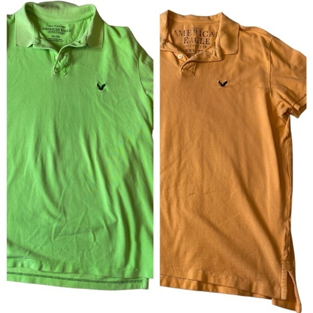 2 American Eagle polo shirts both size XXL orange and green